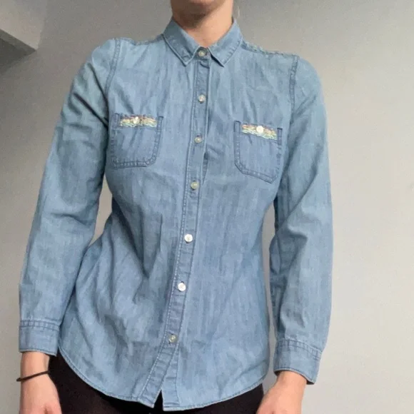 Custom Embroidered Jean Button Up - Picture 3 of 5